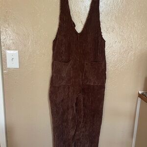 Very J Chocolate Brown Corduroy Jumpsuit Romper